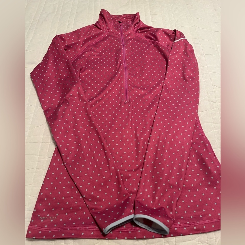 Nike Pro Dri-FIT Half Zip Pullover Women’s Small Pink Polka Dot